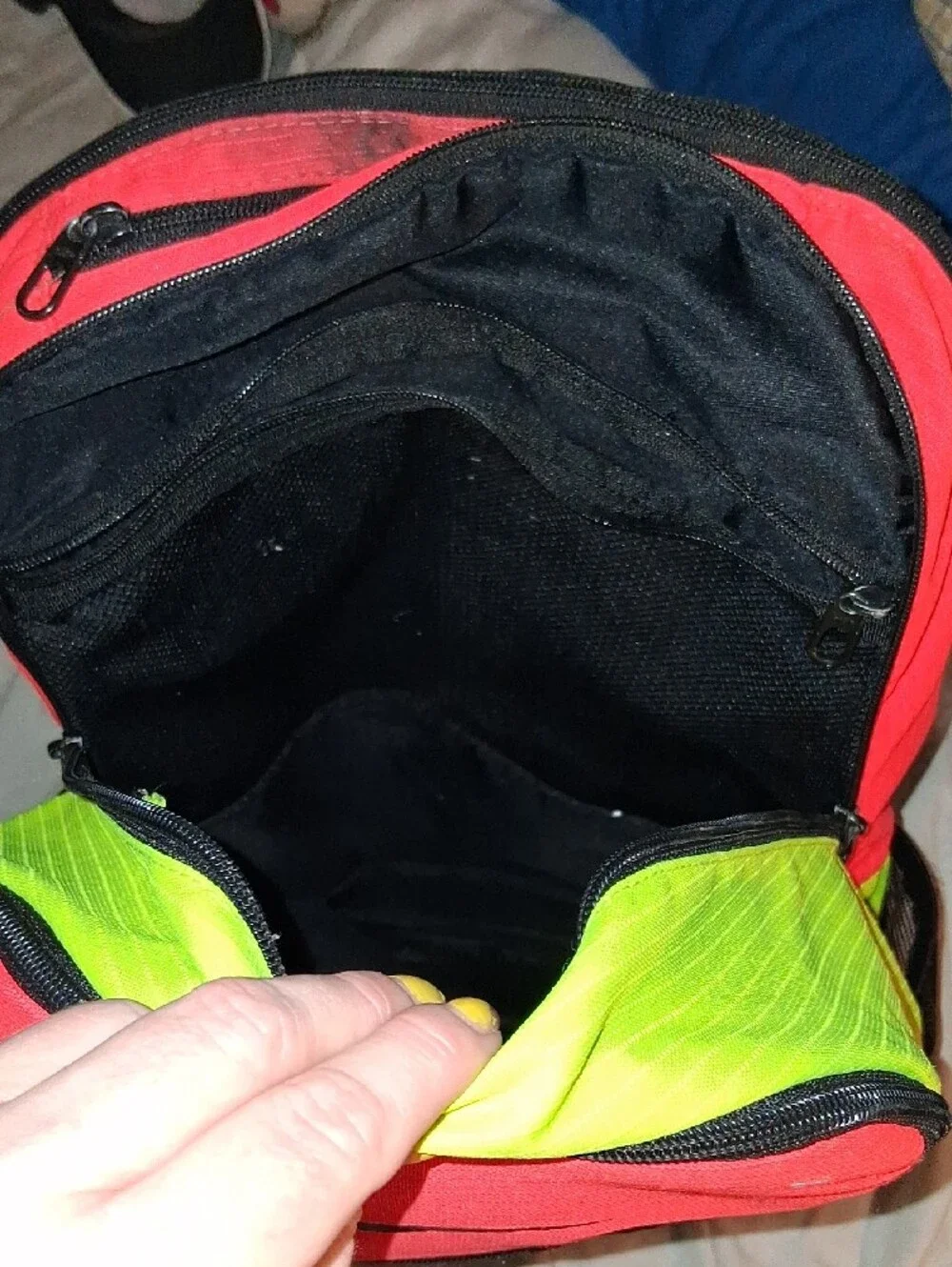 Nike Black Backpack with Neon Yellow and Coral Red Panels